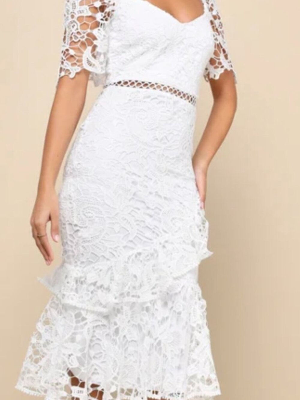 NWOT Lulus Briarwood White Lace Ruffled Midi Dress